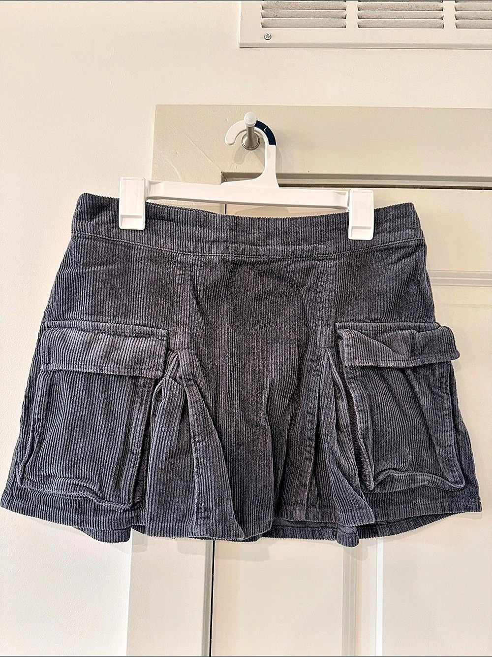 Women's Gray Corduroy Cargo Skirt